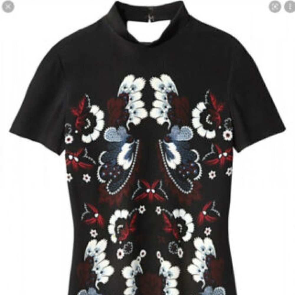 ALC floral folk art black shift dress size 6